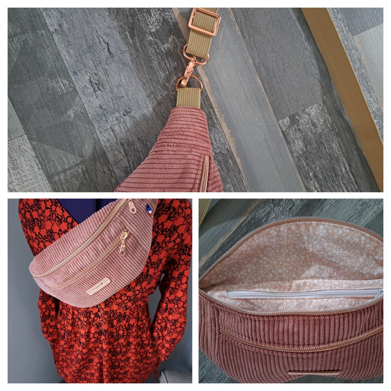 sac banane velours cotelé Rose