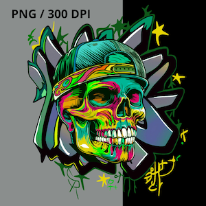 T-shirt Colorful Streetwear Skull/Streetwear/PNG/300 dpi/ urban street, t-shirt designs, shirts design, digital download