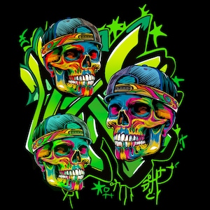 T-shirt (4)PNG Colorful Streetwear Skull/Streetwear/PNG/300 dpi/ urban street, t-shirt designs, shirts design, digital download