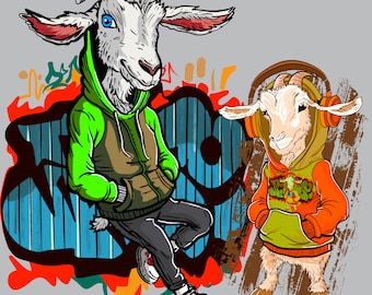 T-shirt (2) Graffiti Goat PNG/300 dpi/ Urban Sublimation Design for shirts, t-shirt designs, digital download, Transparent Background