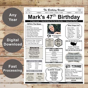 Birthday Newspaper | Birthday Sign | Born In 1978 | Birthday Party | Unique Birthday Gift | Birthday Poster