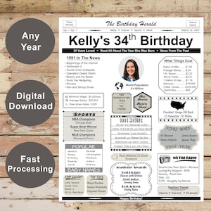 Birthday Newspaper | Birthday Sign | Born In 1991 | Birthday Party | Unique Birthday Gift | Birthday Poster