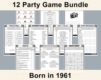 Birthday Party Games Bundle | Born in 1961 | Printable Games | Party Game | Fun Games