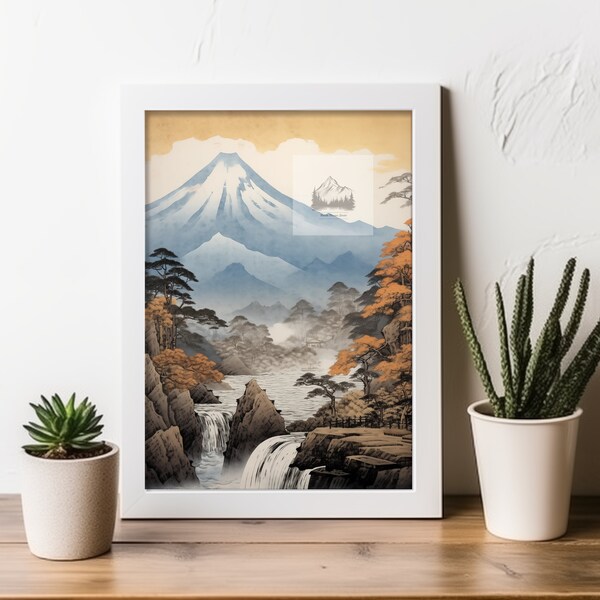 Mount Fuji Old Fashion River Scenery Japanese Styled Downloadable Print