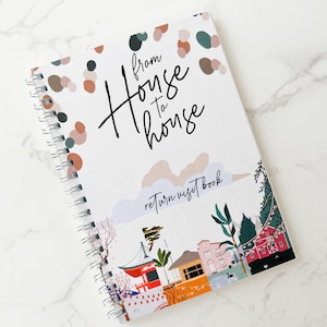 May include: A white spiral bound notebook with a colorful design. The cover features the text "from house to house return visit book".