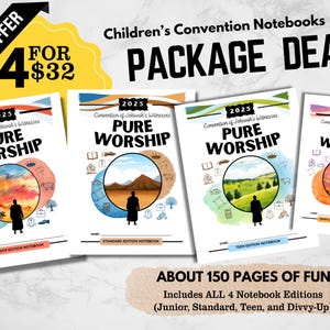 Libro de actividades para la convención infantil de JW - Paquete de descarga - Adoración pura (4 cuadernos imprimibles para la convención infantil) DIGITAL Mostaza Granos