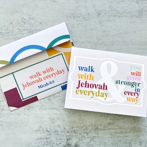 Tarjeta de felicitación de JW - Camine con Jehová todos los días - Estudio, Publicación, Bautismo Dedicación Asamblea Convención Testigo de Jehová