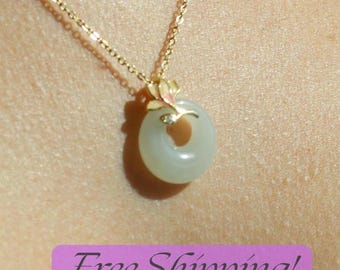 Natural Jade Necklace Flower Pendant for Women- 14k Gold Plated - Dainty Minimalist Birthday Gift for Her - Perfect Everyday Wear