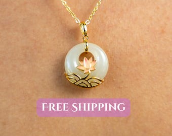 Natural Jade Necklace Lotus Pendant for Women - Minimalist Dainty Gift for Her Birthday - Perfect for Everyday Wear or going out