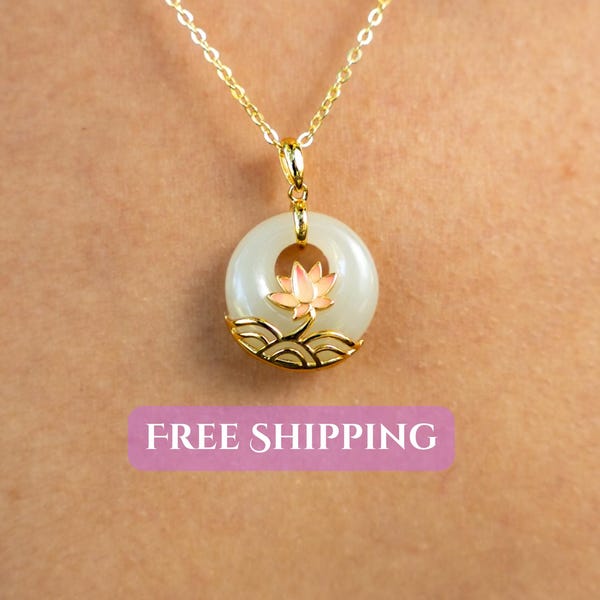 Natural Jade Necklace Lotus Pendant for Women - Minimalist Dainty Gift for Her Birthday - Perfect for Everyday Wear or going out