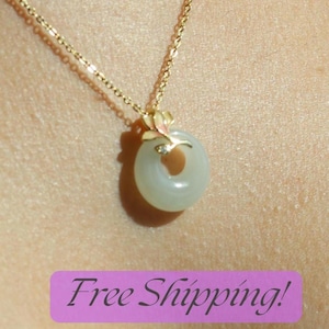 White Jade Flower Necklace: 14k Gold Plated Sterling Silver Pendant