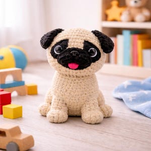 Little Pug Dog Crochet Pattern PDF, Amigurumi Puppy Toy 13 cm, Small Dog Plush