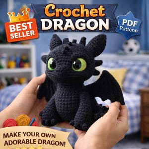 Haakpatroon van Toothless | Amigurumi draakpatroon | Eenvoudig draak haakpatroon (PDF) | Pluche draak