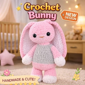 Patrón de conejito de peluche a crochet en PDF: conejito amigurumi, peluche de crochet, hilo de chenilla
