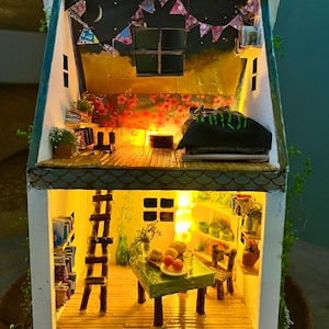 Handmade Fairy Cottage House with Vines, Flowers, Lights image 2