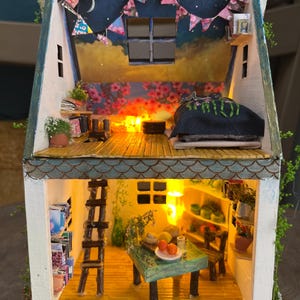Handmade Fairy Cottage House with Vines, Flowers, Lights image 1