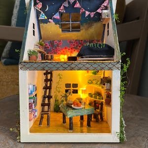Handmade Fairy Cottage House with Vines, Flowers, Lights image 9