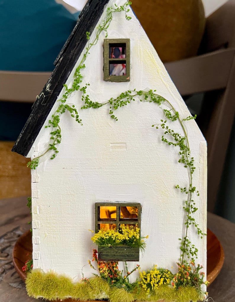 Handmade Fairy Cottage House with Vines, Flowers, Lights image 6