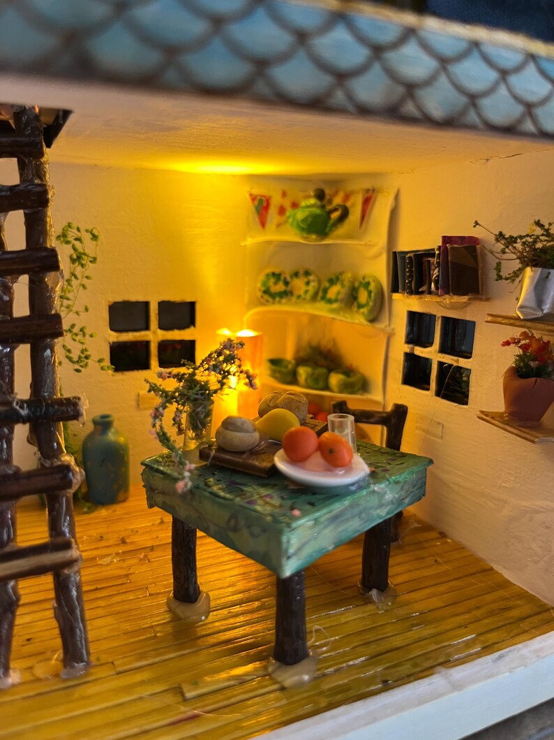 Handmade Fairy Cottage House with Vines, Flowers, Lights image 17