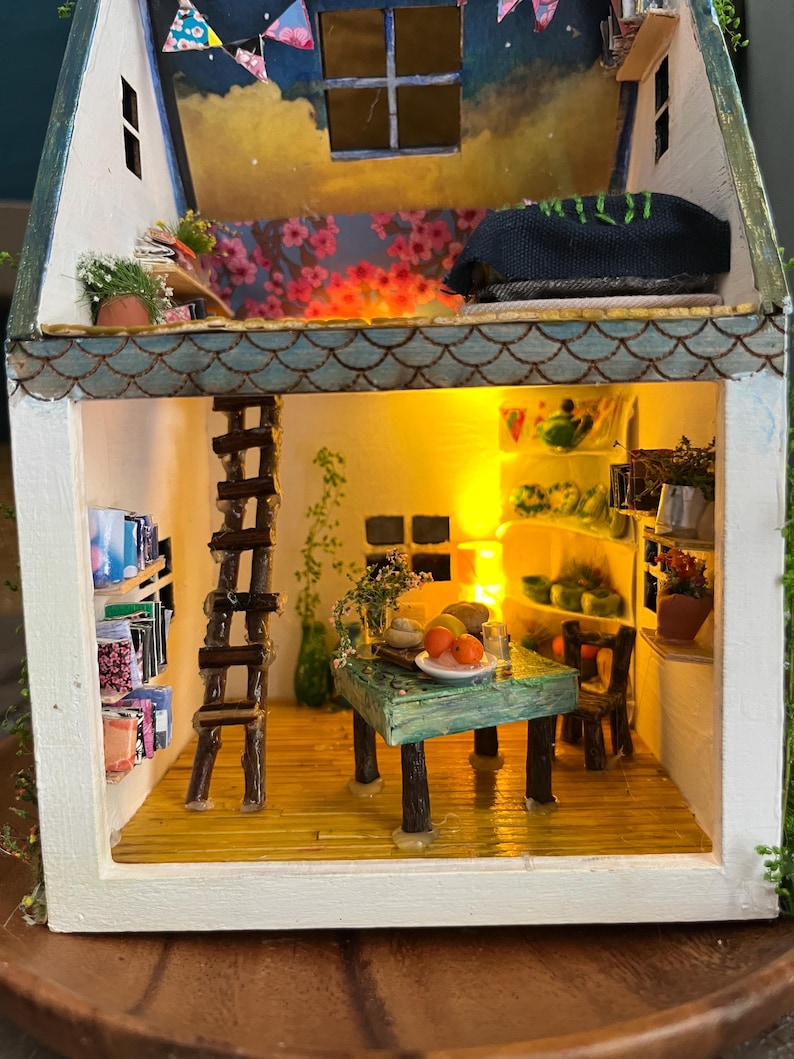 Handmade Fairy Cottage House with Vines, Flowers, Lights image 14