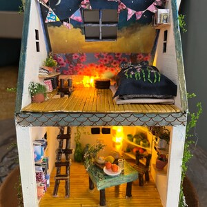 Handmade Fairy Cottage House with Vines, Flowers, Lights image 5