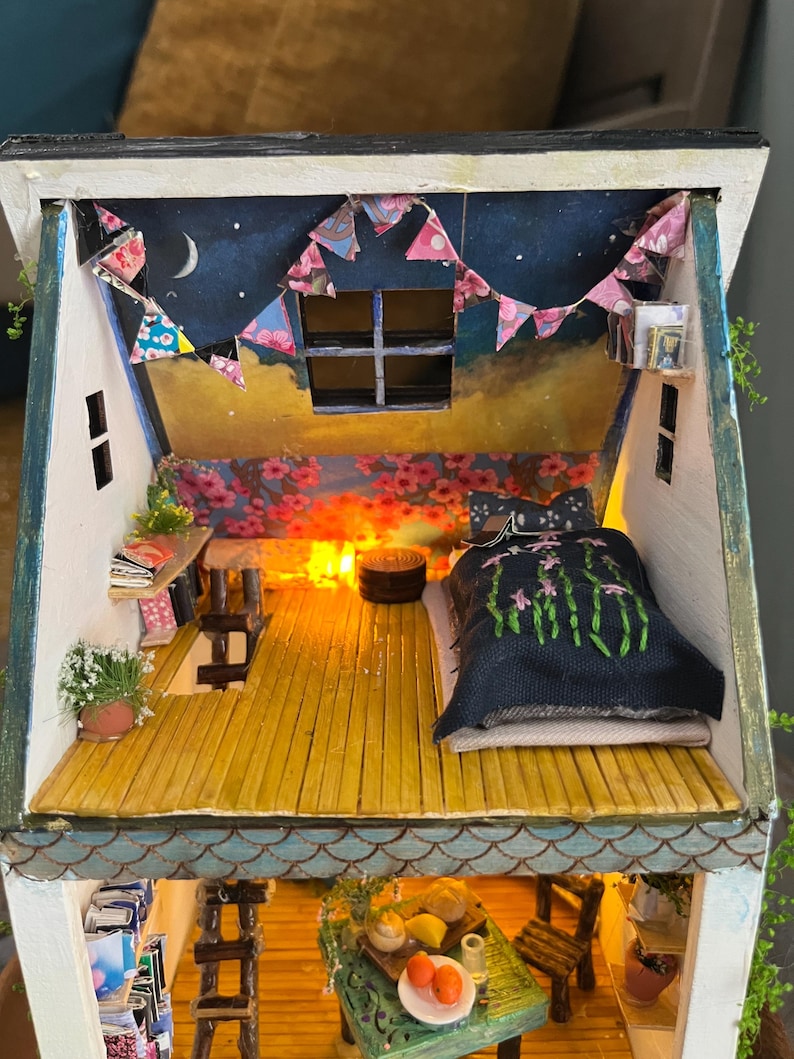 Handmade Fairy Cottage House with Vines, Flowers, Lights image 15