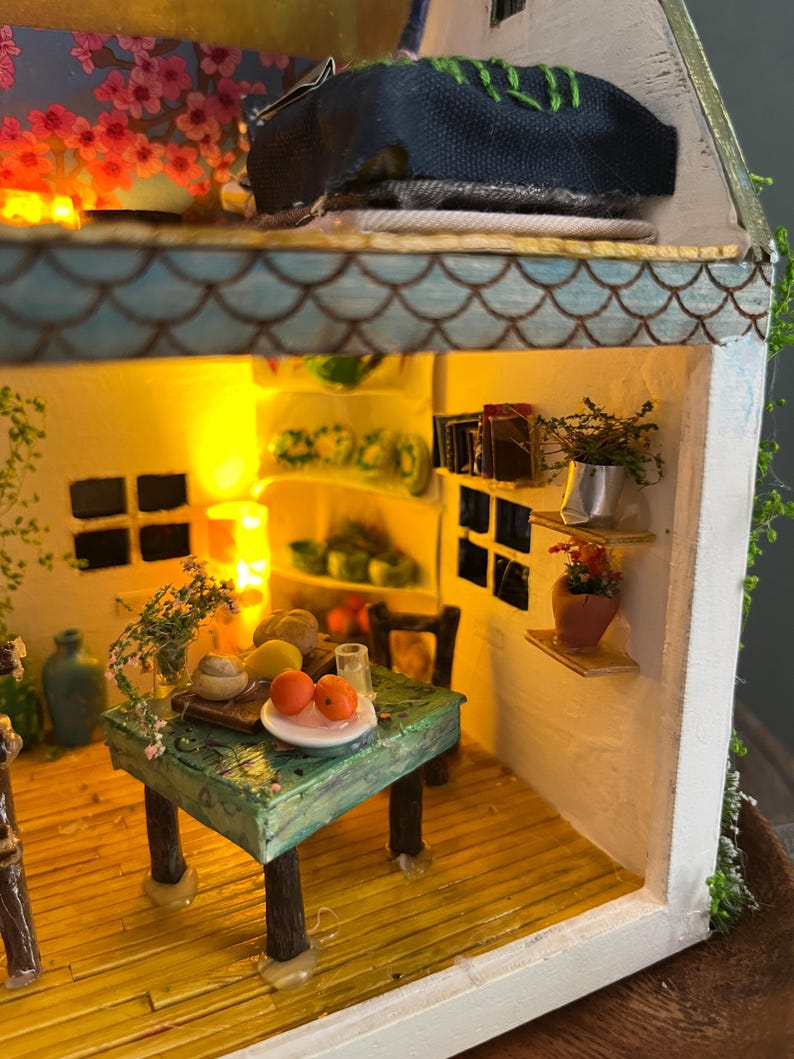 Handmade Fairy Cottage House with Vines, Flowers, Lights image 13