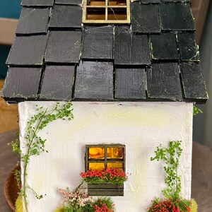 Handmade Fairy Cottage House with Vines, Flowers, Lights image 7