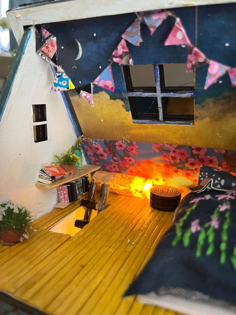 Handmade Fairy Cottage House with Vines, Flowers, Lights image 11