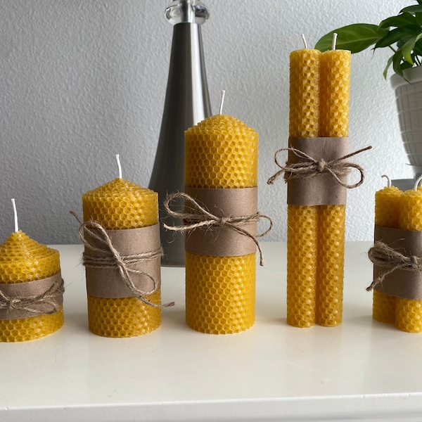 Beeswax Rolled Candles, Candle Pillars, Beeswax Candlesticks, Beeswax candles