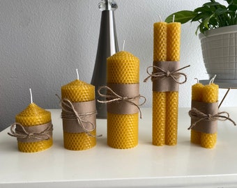 Beeswax Rolled Candles, Candle Pillars, Beeswax Candlesticks, Beeswax candles