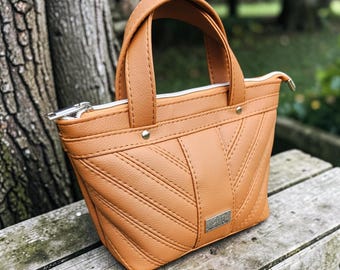 Handmade Neutral Mini Tote Bag, Vegan Leather Grab and Go Purse, Tan Tiny Tote.