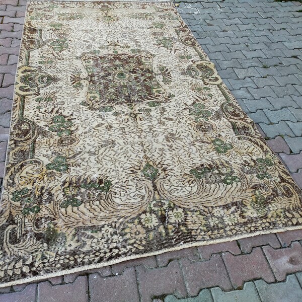 5x10 feet turkish oushak rug, turkish vintage handmade rug, turkish vintage large rug, turkish vintage decor rug, turkish vintage rug