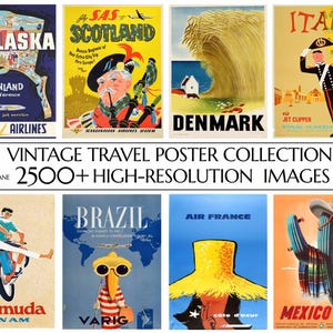 Coleção com mais de 2.500 pôsteres de viagens vintage | Alta resolução e 300 DPI | Arte de parede para impressão de viagens pelo mundo | Decoração para casa | Pôsteres de cidades
