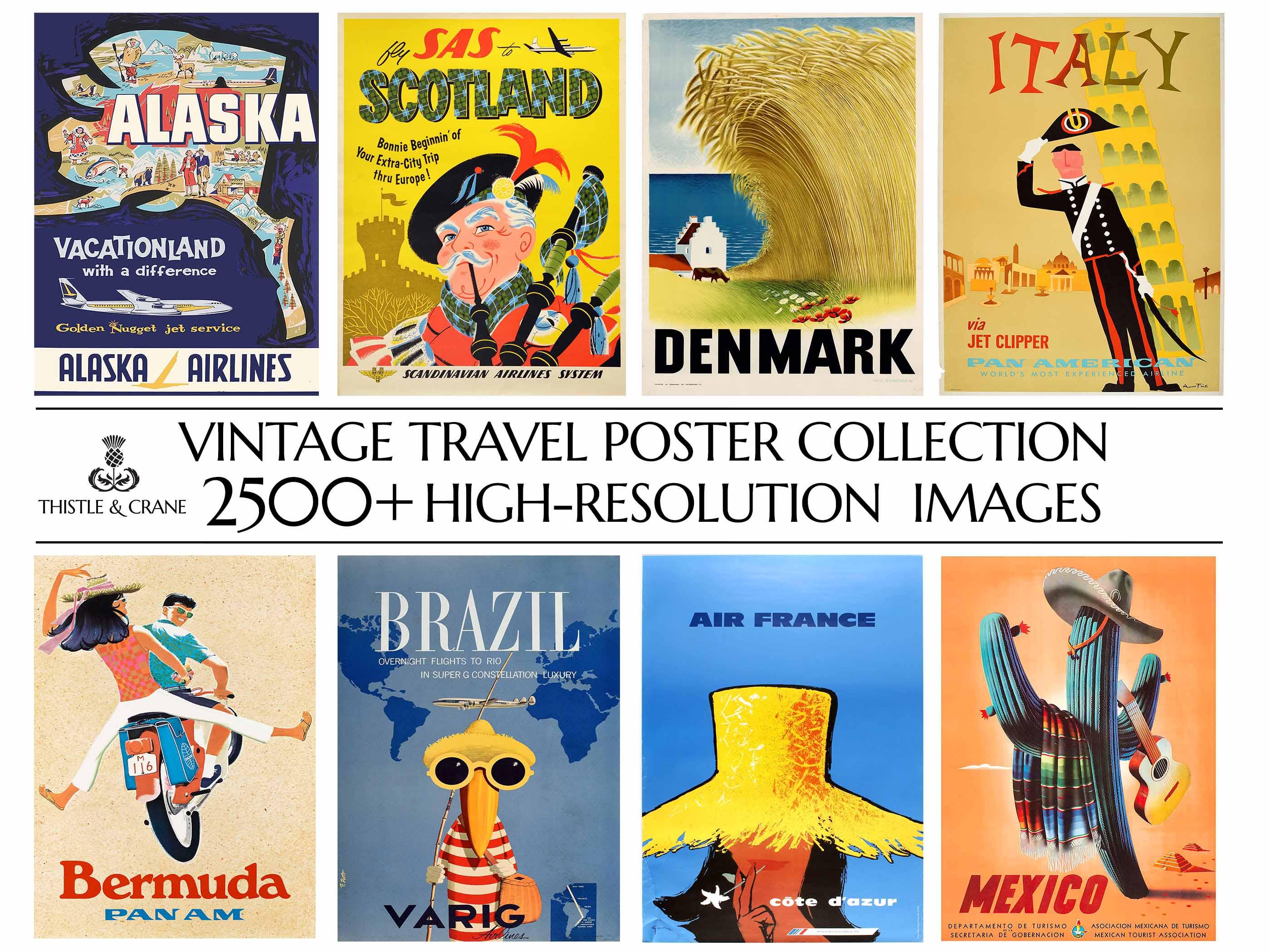 2500+ Vintage Reiseplakat Sammlung | Hohe Auflösung und 300 DPI | Welt Reise druckbare Kunst | Hausdekor | Städte Poster