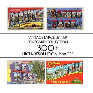 300+ Original Vintage Large Letter Postcard Collection | High Resolution & 300 DPI | Digital Download | Printable Wall Art