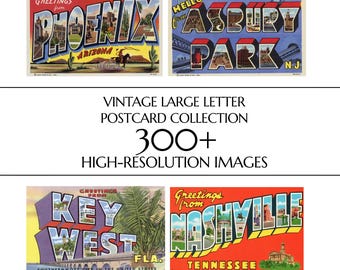 300+ Original Vintage Large Letter Postcard Collection | High Resolution & 300 DPI | Digital Download | Printable Wall Art