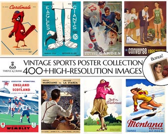 400+ Vintage Sport Poster Sammlung | 300 DPI Hohe Auflösung | Digitaler Download | Druckbare Wandkunst | Wohndekor