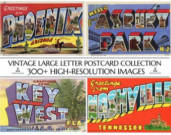 300+ Original Vintage Large Letter Postcard Collection | High Resolution & 300 DPI | Digital Download | Printable Wall Art