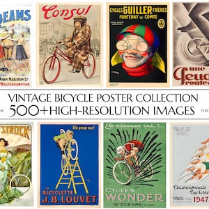 Colección de más de 500 pósteres de bicicletas vintage / Alta resolución de 300 DPI / Descarga digital / Arte mural imprimible / Decoración del hogar / BIC100