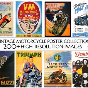 200+ Vintage Motorrad Poster Sammlung | Hohe Auflösung und 300 DPI | Digitaler Download | Druckbare Wandkunst | Wohndekor