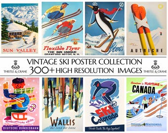 300+ Original Vintage Ski Poster Collection | High Resolution and 300 DPI | Digital Download | Printable Wall Art | Home Décor
