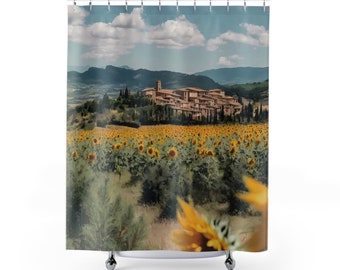 Rideaux de douche (D) région Toscane, tournesols en Italie, cadeaux pour rafraîchir la salle de bain, rideaux de placard, rideaux de fenêtre, champ de tournesols