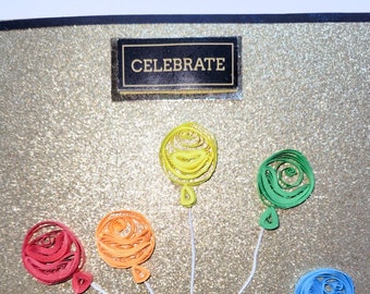 Handmade Paper Quilled Birthday Card: Balloon Bundle