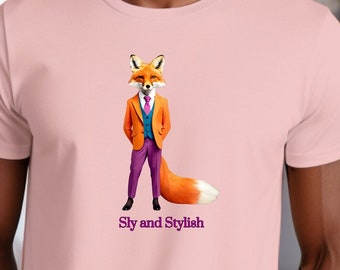 Sly and Stylish Tee, Sly Fox Tee, Foxy Shirt, Styling Fox tee, Fox in Suit shirt, Funny Fox shirt, Cute Animal tee,  Fun Graphic Tee