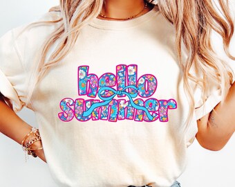 Hello Summer PNG Sublimation Design Beach png Summer Vibes png Girly Summer Coquette Trendy Shirt png Boho Floral Summer png Preppy Summer