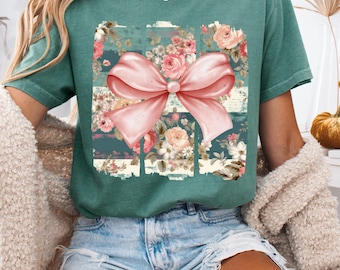 Coquette Bow PNG Boho Floral Sublimation Design Girly Floral Bow png Watercolor Floral Png Preppy Floral Bow PNG Cute Floral Shirt Design