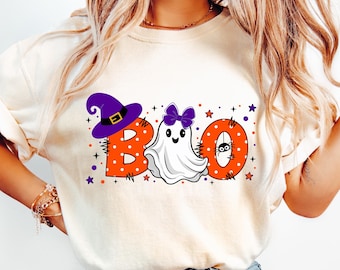 Coquette Boo PNG Fantasma lindo PNG Lazo de otoño femenino PNG Temporada espeluznante de coqueta PNG Camisa de Halloween retro PNG Fantasma de Halloween preppy PNG Fantasma PNG