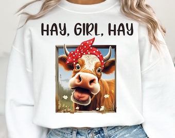 Highland Cow PNG Sublimation Design, Digital Download Only Western Cow png Heifer Cow png Farm Animal png Hay Girl Hay png Cowhide Western