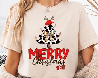 Merry Christmas Y'all PNG Coquette Country Christmas png Retro Howdy Holiday Tree png Western Christmas Design Cowprint png Digital Download